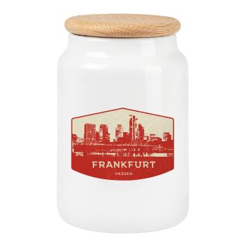Frankfurt Skyline Rot Badge - Keksdose mit Holzdeckel - Weiß - Vorne
