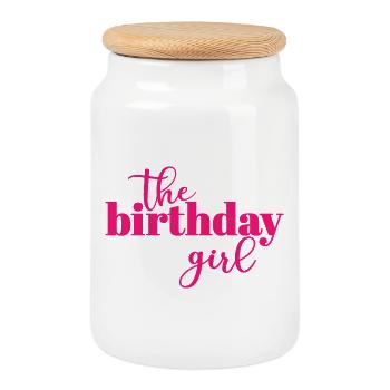 La fille d’anniversaire - Boîte à biscuits avec couvercle en bois - blanc - Devant