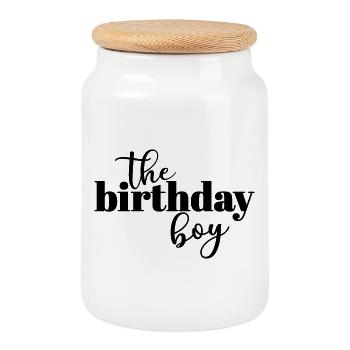 Le garçon d’anniversaire - Boîte à biscuits avec couvercle en bois - blanc - Devant