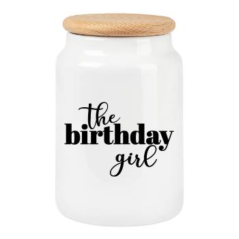 La fille d’anniversaire - Boîte à biscuits avec couvercle en bois - blanc - Devant