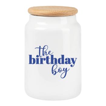 Le garçon d’anniversaire - Boîte à biscuits avec couvercle en bois - blanc - Devant