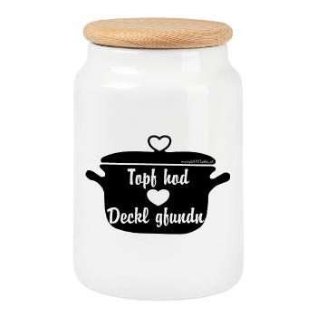 Topf hod Deckl gfundn - Topf hat Deckel gefunden - Keksdose mit Holzdeckel - Weiß - Vorne