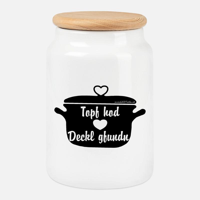 Topf hod Deckl gfundn - Topf hat Deckel gefunden - Keksdose mit Holzdeckel - Weiß