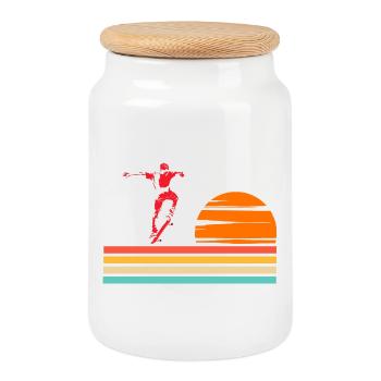 Skateboarding Cool Skater Boy Sunset - Cookie Jar with Wooden Lid - white - Front