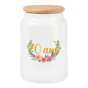 anniversaire fleurs âge 70ans - Boîte à biscuits avec couvercle en bois - blanc - Devant