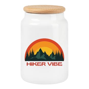 hiker, hiking, hiking fan - Cookie Jar with Wooden Lid - white - Front