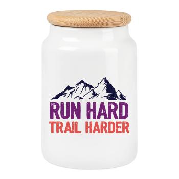 Run Hard. Trail Harder. - Cookie Jar with Wooden Lid - white - Front