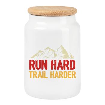 Run Hard. Trail Harder. - Cookie Jar with Wooden Lid - white - Front
