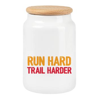 Courez fort. Trail plus difficile. - Boîte à biscuits avec couvercle en bois - blanc - Devant