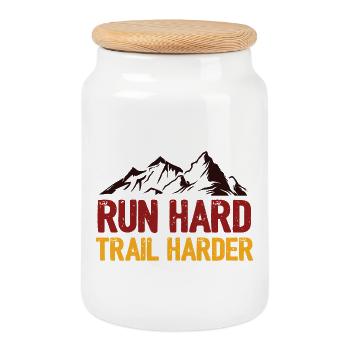 Run Hard. Trail Harder. - Cookie Jar with Wooden Lid - white - Front