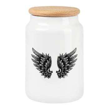 Ailes d’ange noir Ailes d’ange Noir - Boîte à biscuits avec couvercle en bois - blanc - Devant