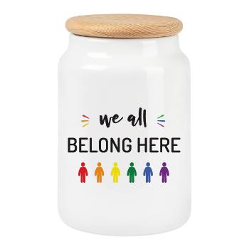 Pride Month - We All Belong Here - Cookie Jar with Wooden Lid - white - Front