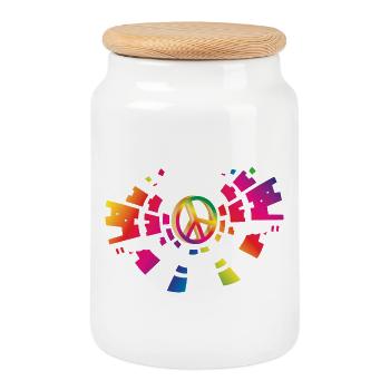buntes Peace Zeichen für die Festival Saison - Keksdose mit Holzdeckel - Weiß - Vorne
