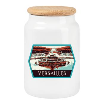 Vue Jardin Château Versailles : Élégance Royale - Boîte à biscuits avec couvercle en bois - blanc - Devant