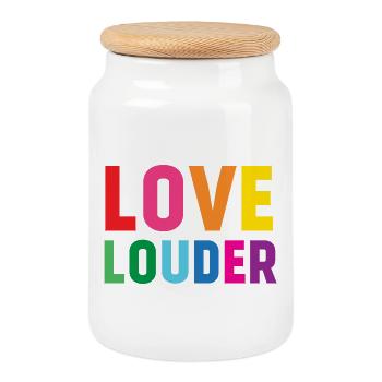 LGBTQ Pride Month - Love Louder - Cookie Jar with Wooden Lid - white - Front
