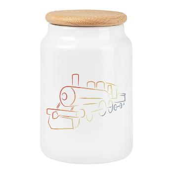 Dessin de locomotive à vapeur - Boîte à biscuits avec couvercle en bois - blanc - Devant
