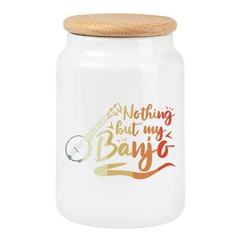 Funny banjo player saying - Cookie Jar with Wooden Lid - white - Front