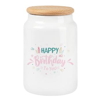 Playful Birthday Typography Celebration - Cookie Jar with Wooden Lid - white - Front