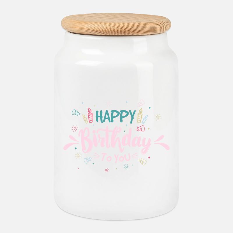 Célébration ludique de la typographie d’anniversaire - Boîte à biscuits avec couvercle en bois - blanc