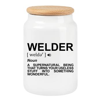 Welder Meaning - Cookie Jar with Wooden Lid - white - Front