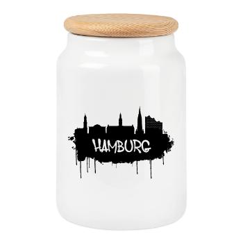 Hamburg Graffiti Skyline - Cookie Jar with Wooden Lid - white - Front