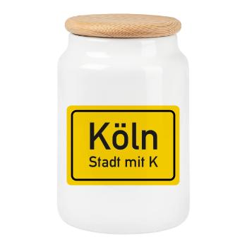 Cologne place name sign Germany - Cookie Jar with Wooden Lid - white - Front
