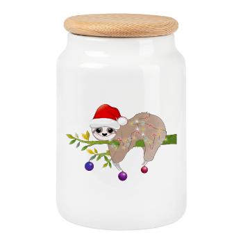 witziges Faultier mit Santa Mütze für Weihnachten - Keksdose mit Holzdeckel - Weiß - Vorne