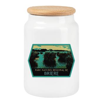 Marais Parc naturel de Brière: Authentic Nature - Cookie Jar with Wooden Lid - white - Front