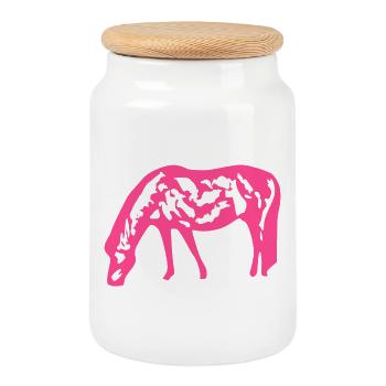Cheval rose rose - Boîte à biscuits avec couvercle en bois - blanc - Devant