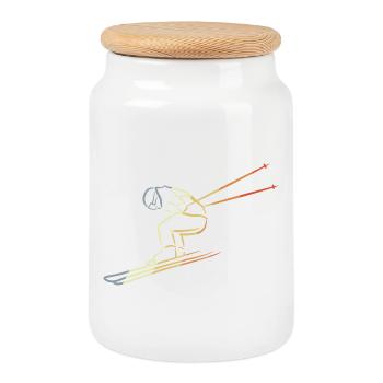 Croquis de sports d’hiver - Boîte à biscuits avec couvercle en bois - blanc - Devant