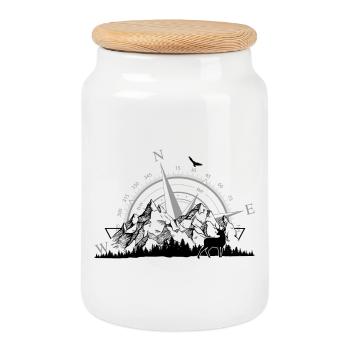 Rose des vents minimaliste Gris marine - Boîte à biscuits avec couvercle en bois - blanc - Devant
