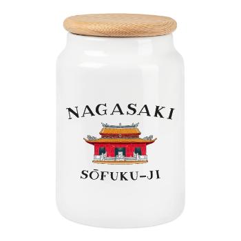 Sofuku-ji Temple, Nagasaki Japan, hand drawing - Cookie Jar with Wooden Lid - white - Front