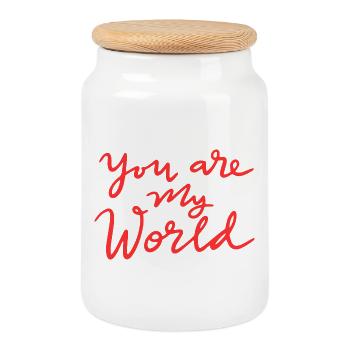 Tu es mon monde - Boîte à biscuits avec couvercle en bois - blanc - Devant