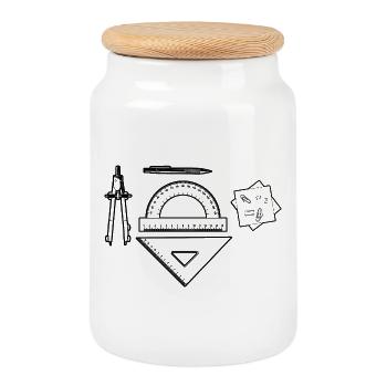 Draughtsman Graphic - Cookie Jar with Wooden Lid - white - Front