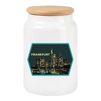 illustration, panoramic view Frankfurt at night - Cookie Jar with Wooden Lid - white - Front