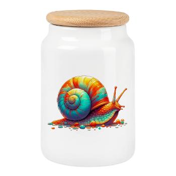 Snail - Cookie Jar with Wooden Lid - white - Front