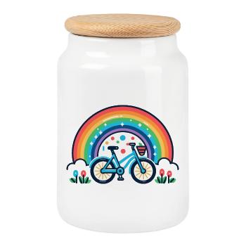 arc-en-ciel vélo joie design - Boîte à biscuits avec couvercle en bois - blanc - Devant