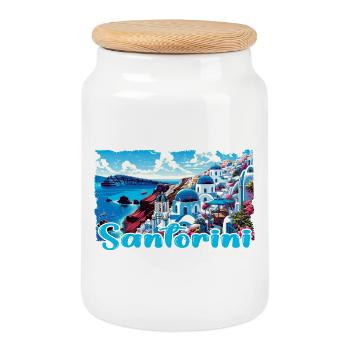 Santorin, Grèce, océan, île grecque - Boîte à biscuits avec couvercle en bois - blanc - Devant
