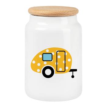 Caravan Camping Punkte Ostern Wohnwagen Vintage - Keksdose mit Holzdeckel - Weiß - Vorne