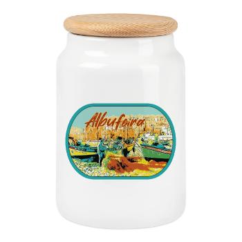 Albufeira Fishermen's Beach, praia dos pescadores - Cookie Jar with Wooden Lid - white - Front