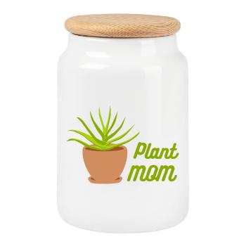 Plante Maman Aloe Pot Illustration - Boîte à biscuits avec couvercle en bois - blanc - Devant