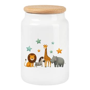 African Animals - Cookie Jar with Wooden Lid - white - Front