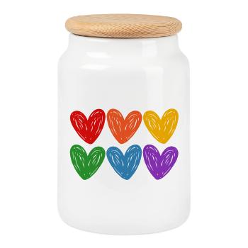 LGBTQIA rainbow hearts - Cookie Jar with Wooden Lid - white - Front