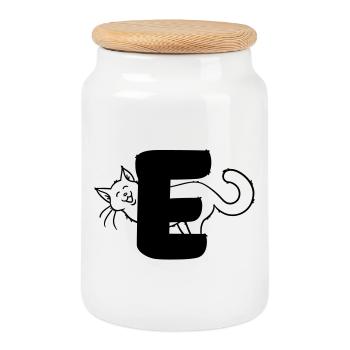 Cat Letter F - Cookie Jar with Wooden Lid - white - Front