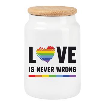 LGBT Pride Month - Love is Never Wrong - Cookie Jar with Wooden Lid - white - Front