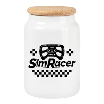 Sim Racer gamer Simracing Lenkrad Symbol Logo icon - Keksdose mit Holzdeckel - Weiß - Vorne