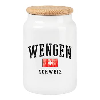 Emblème Wengen Suisse - Boîte à biscuits avec couvercle en bois - blanc - Devant