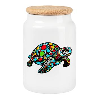 Turtle - Cookie Jar with Wooden Lid - white - Front