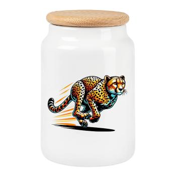 Cheetah - Cookie Jar with Wooden Lid - white - Front