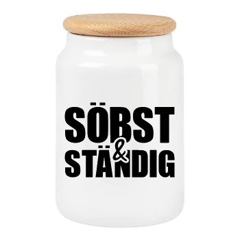 söbst und ständig - selbstständig, cooler Wortwitz - Keksdose mit Holzdeckel - Weiß - Vorne
